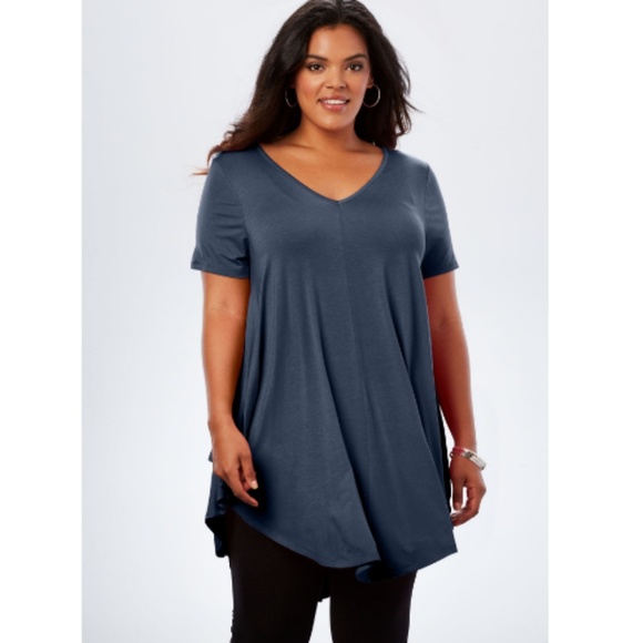 Romans Tops - Swing Tunic V-Neck Drape Maxi Short Sleeves 18/20